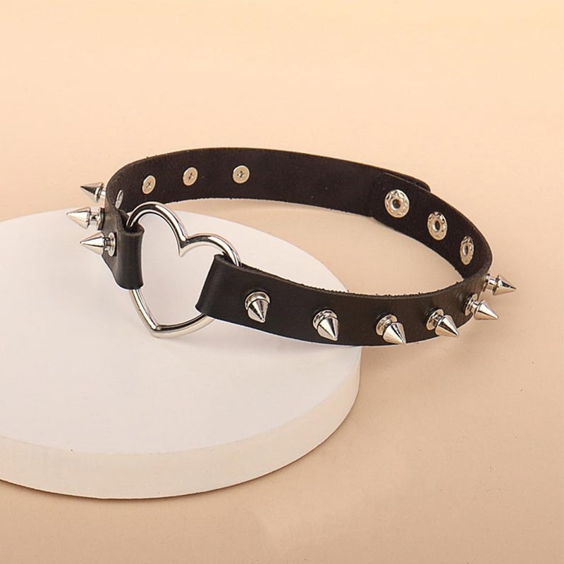CALFOVERA Heart Spiked Studded Rivets Choker Collar Love PU Leather Gothic Necklace for Women Punk Rock Alloy Hollow Cosplay Goth Jewelry Chain Decorations for Women Party (Black) - Image 4
